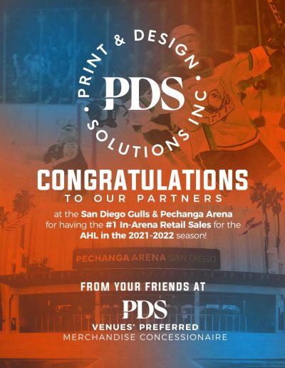 Congratulations from PDS to the San Diego Gulls and Pechanga Arena for their #1 Retail Sales for the AHL 2021-22 season